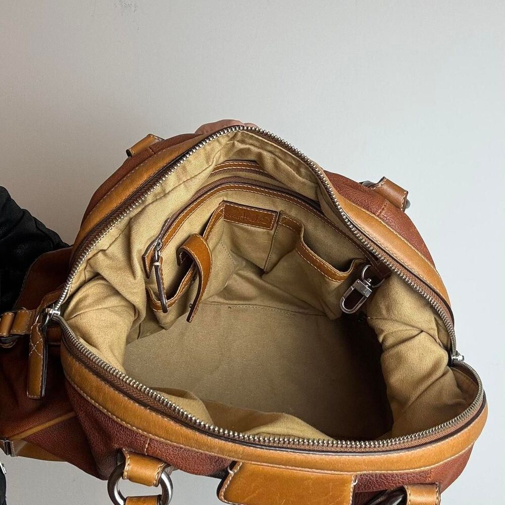 Cole Haan vintage y2k brown caramel leather studded satchel handbag with silver - Picture 6 of 7